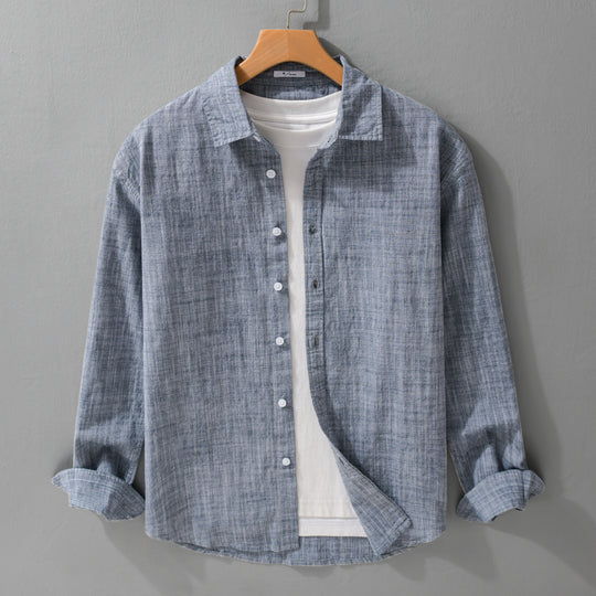 Herren Texturiertes Leinen-Baumwoll-Overshirt im Relaxed-Fit mit Hemdkragen und durchgehender Knopfleiste Nord Taschen