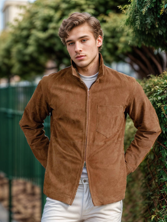 Herren Velourslederjacke mit Stehkragen und Brusttasche Nord Taschen