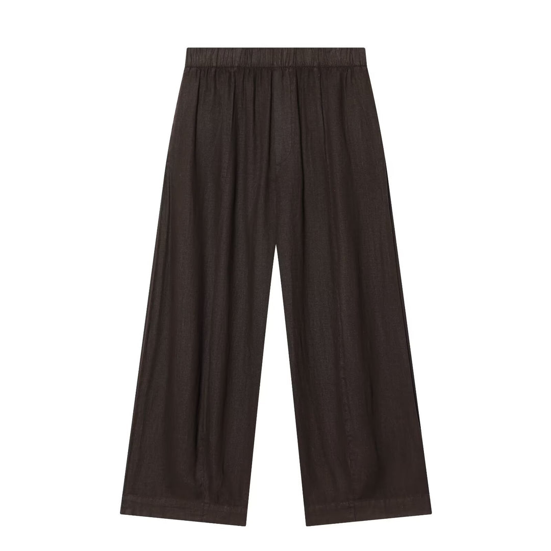 Damen Zweiteiliges Loungewear-Set aus Leinenoptik mit lockerem Pyjama‑Hemd und weiter Palazzo‑Hose Nord Taschen