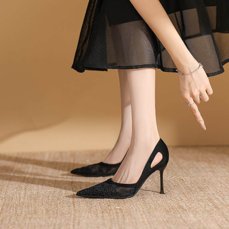 Damen elegante spitze High Heels mit floralem Spitzenmotiv Nord Taschen
