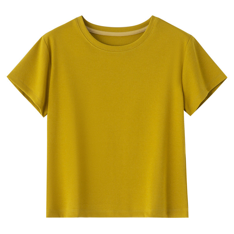 Damen Kurzgeschnittenes Boxy-T-Shirt aus weichem Baumwollstretch mit Rundhalsausschnitt Nord Taschen