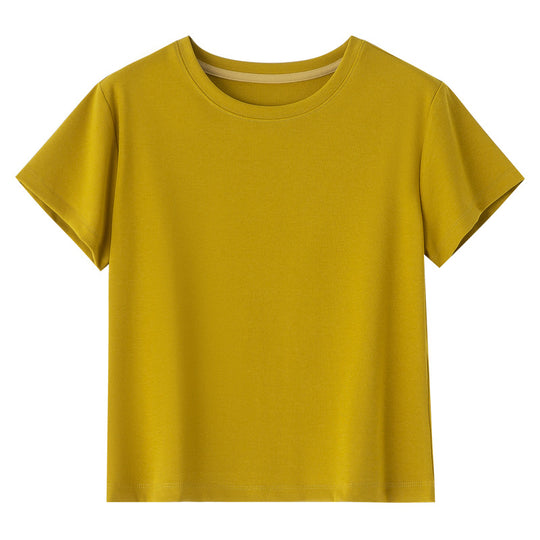 Damen Kurzgeschnittenes Boxy-T-Shirt aus weichem Baumwollstretch mit Rundhalsausschnitt Nord Taschen