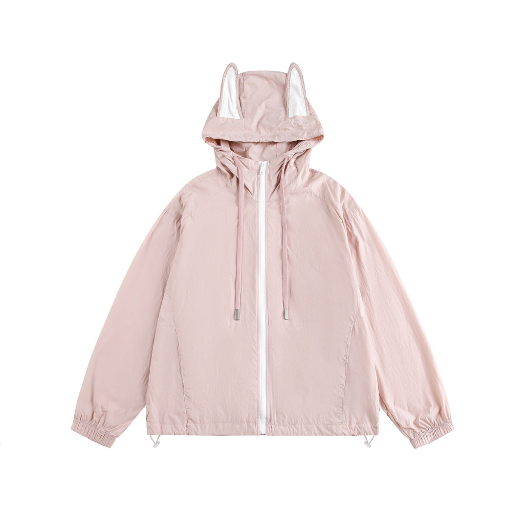 Damen Leichter Kapuzen-Anorak mit Ohrenapplikation und Tunnelzug Nord Taschen