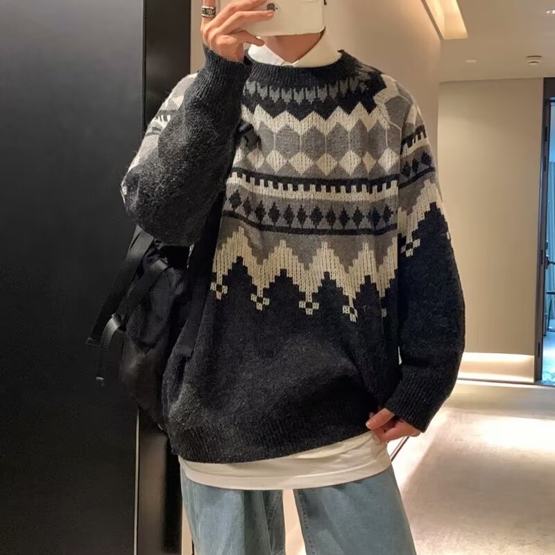 Herren Grobstrickpullover mit geometrischem Muster Nord Taschen