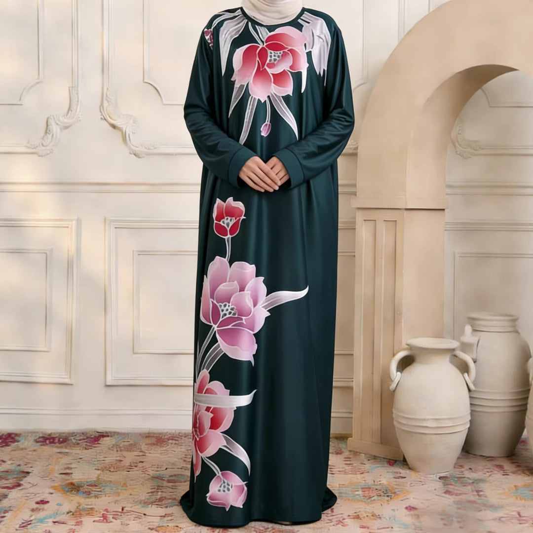 Damen Maxikleid im Kaftan-Stil mit handbemaltem Blumenprint Nord Taschen