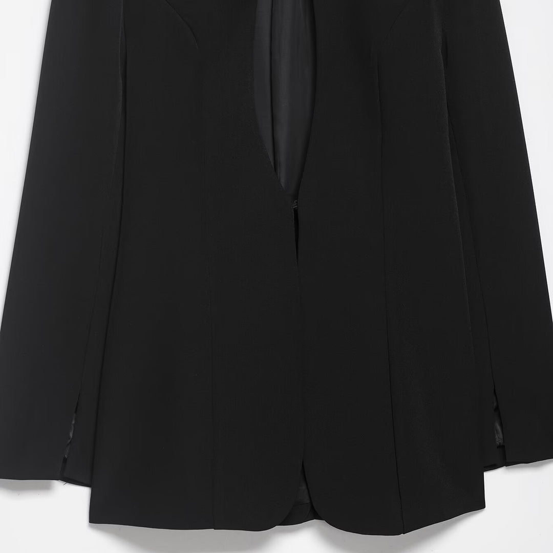 Damen Kastenförmiger Cape-Blazer mit Stehkragen und verdeckter Front Nord Taschen