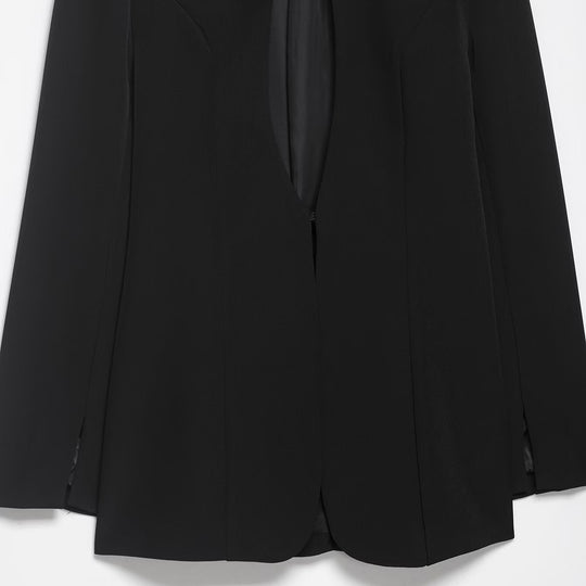 Damen Kastenförmiger Cape-Blazer mit Stehkragen und verdeckter Front Nord Taschen
