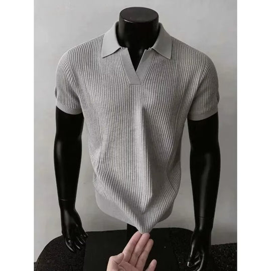 Herren Modisches Strickpoloshirt mit V-Ausschnitt Nord Taschen