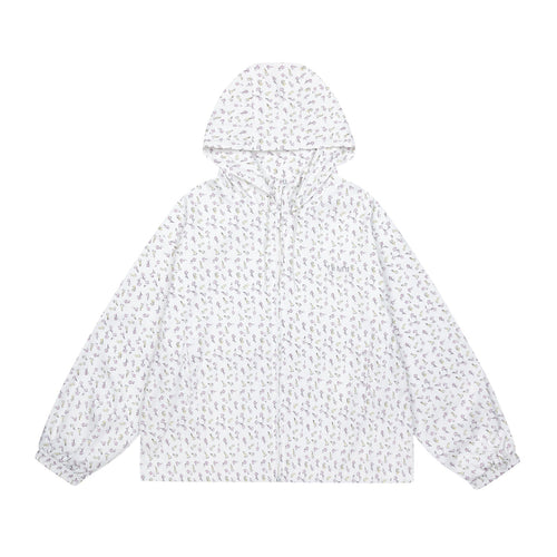 Damen leichte Kapuzenjacke mit floralem Allover‑Print und elastischen Bündchen Nord Taschen