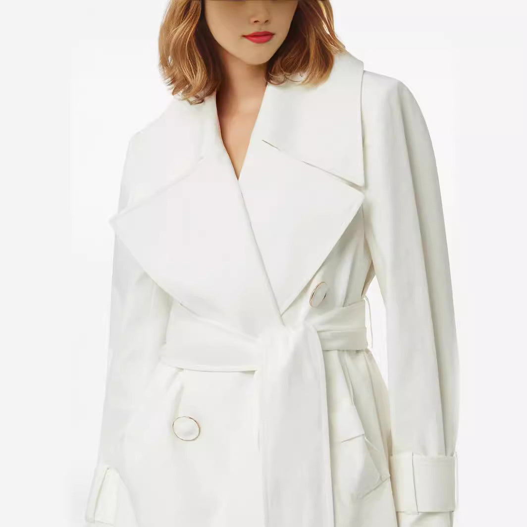 Damen Trenchcoat mit weitem Revers und Taillengürtel Nord Taschen