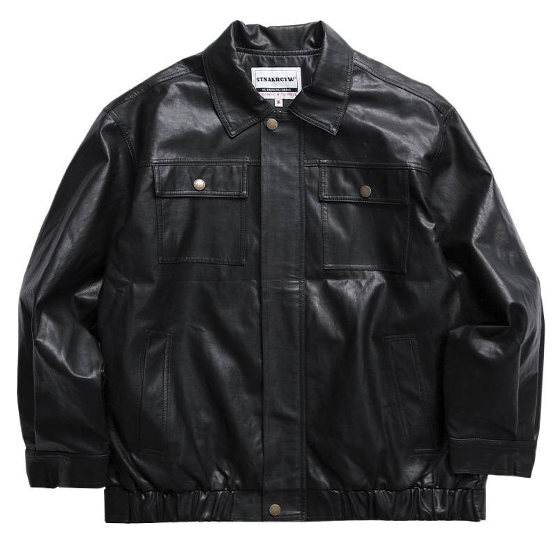Herren Oversized Lederoptik-Utility-Jacke mit Pattentaschen und elastischem Saum Nord Taschen