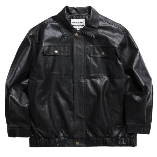 Herren Oversized Lederoptik-Utility-Jacke mit Pattentaschen und elastischem Saum Nord Taschen
