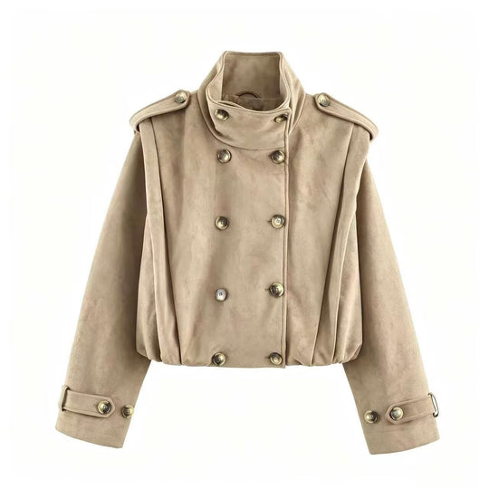 Damen Kurzjacke im Matrosen- und Military-Mix mit hohem Stehkragen, Epauletten und tailliertem Gummizug Nord Taschen