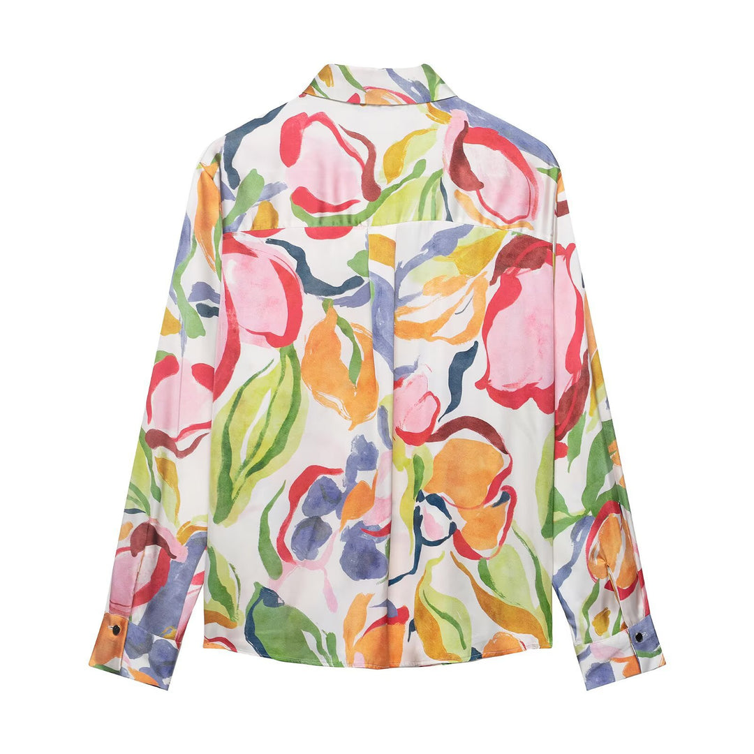 Damen Seidenoptik-Bluse mit Aquarell-Blumenprint Nord Taschen