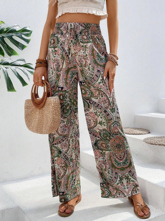Damen Weite Sommerhose in Leinenoptik mit elastischem Bund und Paisley‑Print Nord Taschen