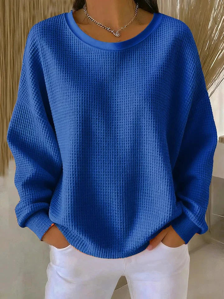Damen Oversize Waffelstrick-Sweatshirt mit Rundhalsausschnitt Nord Taschen