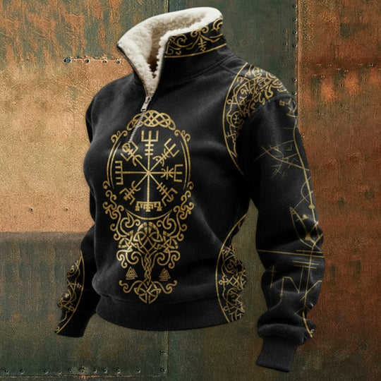 Herren Urbaner Fleece Pullover mit Baum-Motiv Nord Taschen
