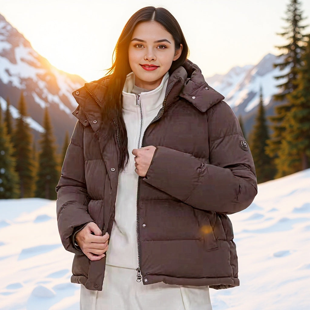 Damen Wattierte Daunenoptik-Steppjacke mit abnehmbarer Kapuze Nord Taschen