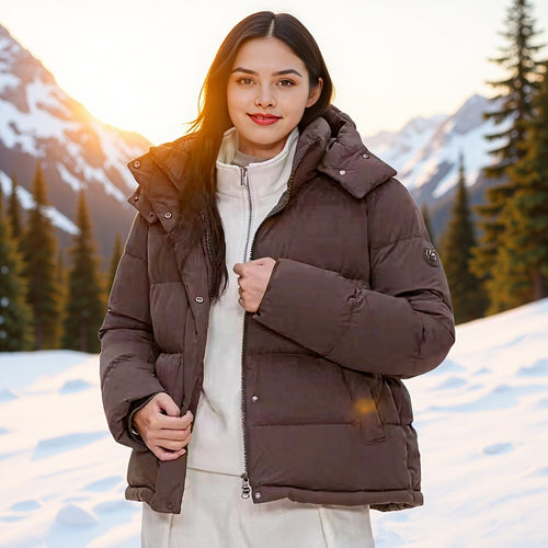 Damen Wattierte Daunenoptik-Steppjacke mit abnehmbarer Kapuze Nord Taschen