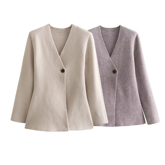 Damen Taillierter Peplum-Blazer-Mantel mit figurformender Silhouette und Ein-Knopf-Verschluss Nord Taschen