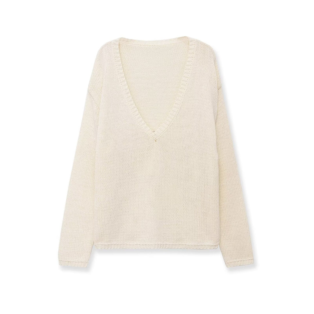 Damen Oversize V-Ausschnitt Grobstrickpullover Nord Taschen