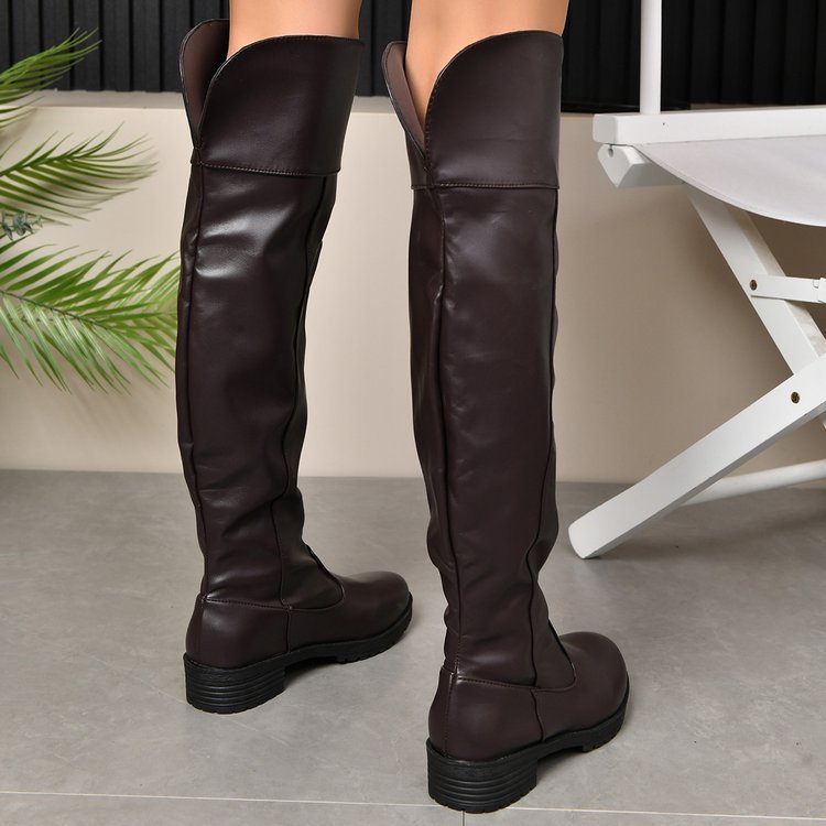 Damen kniehohe Stiefel mit umgeschlagenem Schaft und leichtem Blockabsatz Nord Taschen