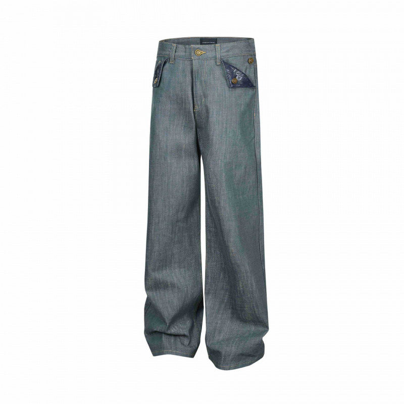 Damen Weite High‑Waist Jeanshose mit aufgesetzten Klappen‑Taschen und weitem Bein Nord Taschen