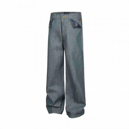 Damen Weite High‑Waist Jeanshose mit aufgesetzten Klappen‑Taschen und weitem Bein Nord Taschen