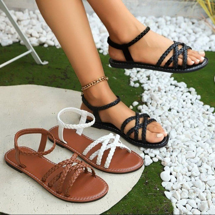 Damen geflochtene Riemchensandalen