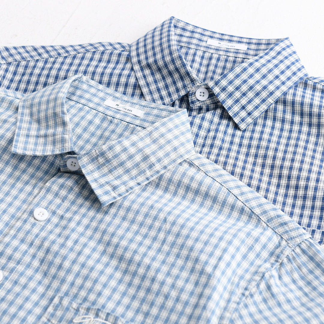 Herren Overshirt-Hemd im feinen Vichy-Karo aus weichem Baumwoll-Twill mit aufgesetzter Brusttasche Nord Taschen