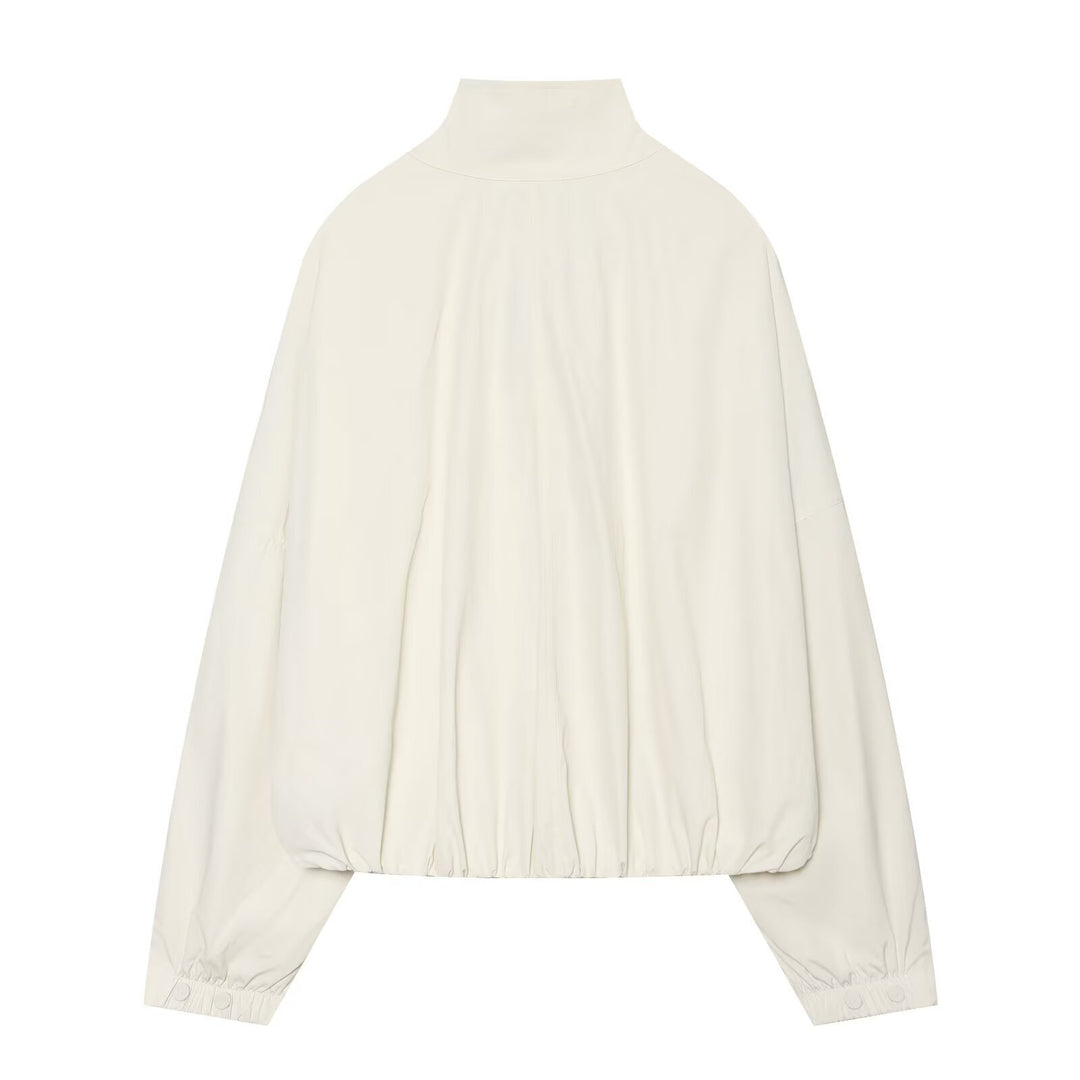 Damen Cropped-Blouson mit hohem Stehkragen, durchgehender Knopfleiste und Ballonärmeln Nord Taschen