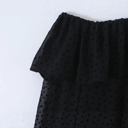 Damen Schulterfreie Chiffonbluse mit Volantkragen und transparenten Puffärmeln Nord Taschen