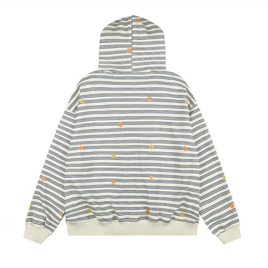 Damen Kapuzen-Zipjacke im gestreiften French-Terry mit Kunstfellkapuze und Blumenstickerei Nord Taschen