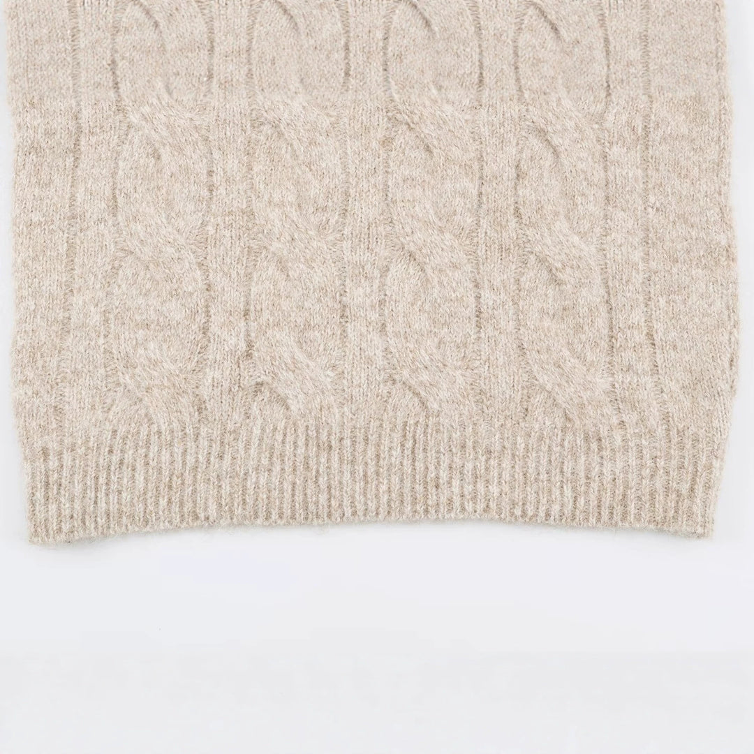 Damen Grobgestrickter Longpullover mit Zopfmuster und halbhohem Reißverschlusskragen Nord Taschen