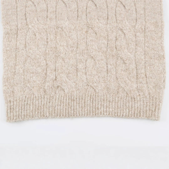 Damen Grobgestrickter Longpullover mit Zopfmuster und halbhohem Reißverschlusskragen Nord Taschen