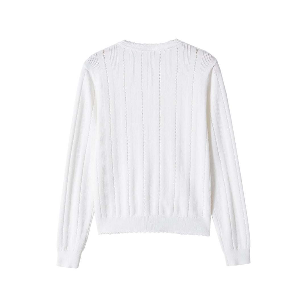 Damen Cropped Feinstrick-Cardigan mit Lochstreifen, Rundhals und Zierknopfleiste Nord Taschen