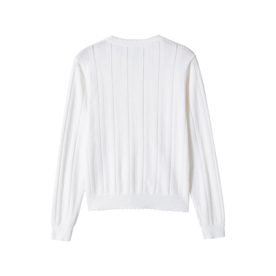 Damen Cropped Feinstrick-Cardigan mit Lochstreifen, Rundhals und Zierknopfleiste Nord Taschen