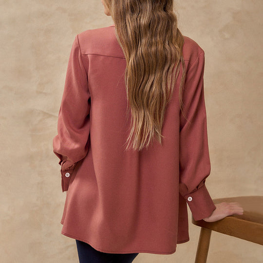 Damen Plissierte Tunika-Bluse mit Hemdkragen und lockerer A-Linien-Silhouette Nord Taschen