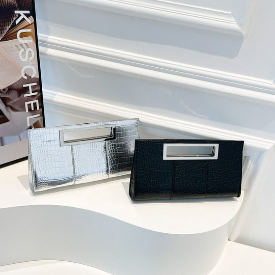 Damen elegante Clutch im Krokodil-Look mit modernem Edelstahlverschluss Nord Taschen