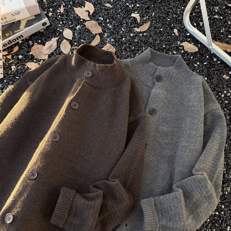 Unisex Oversized Wollmix-Cardigan mit Rundhalsausschnitt, Knopfleiste und geripptem Saum Nord Taschen