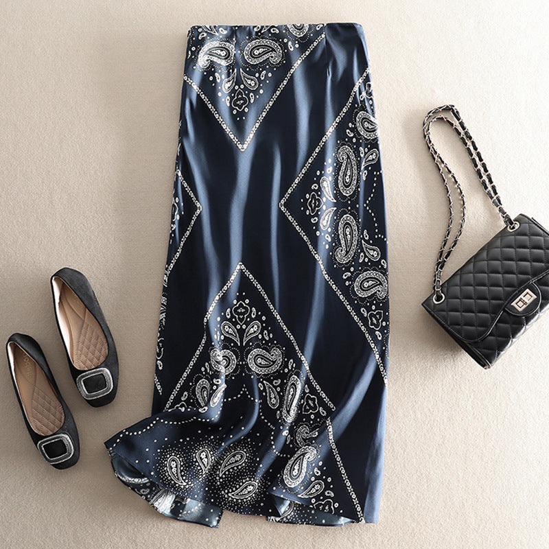 Damen Midirock aus Satin-Optik mit Paisley-Print, Bias-Cut & hohem Bund Nord Taschen