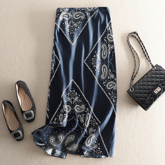 Damen Midirock aus Satin-Optik mit Paisley-Print, Bias-Cut & hohem Bund Nord Taschen