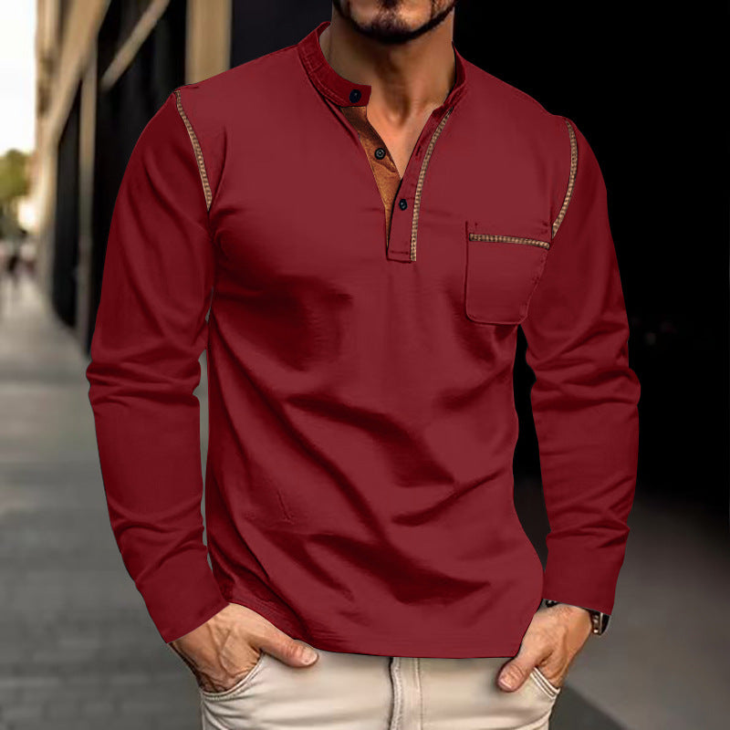 Herren Langarm-Henley-Shirt mit modernem Kragen und praktischer Brusttasche