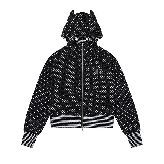 Damen Kapuzen‑Sweatjacke mit Reißverschluss, Ohr‑Applikation und Allover‑Pünktchen Nord Taschen