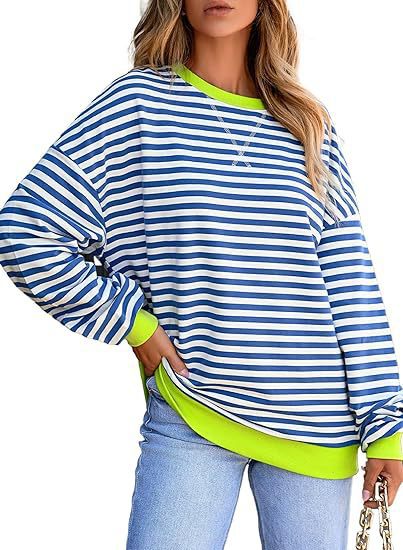 Damen Lässiger Sweater mit Breiten Streifen