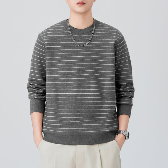 Herren Feinstrick-Pullover mit dezenten Horizontalstreifen und gerippten Abschlüssen Nord Taschen