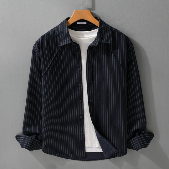 Herren Leichtes Streifen‑Overshirt mit Kentkragen und Raglanärmeln Nord Taschen