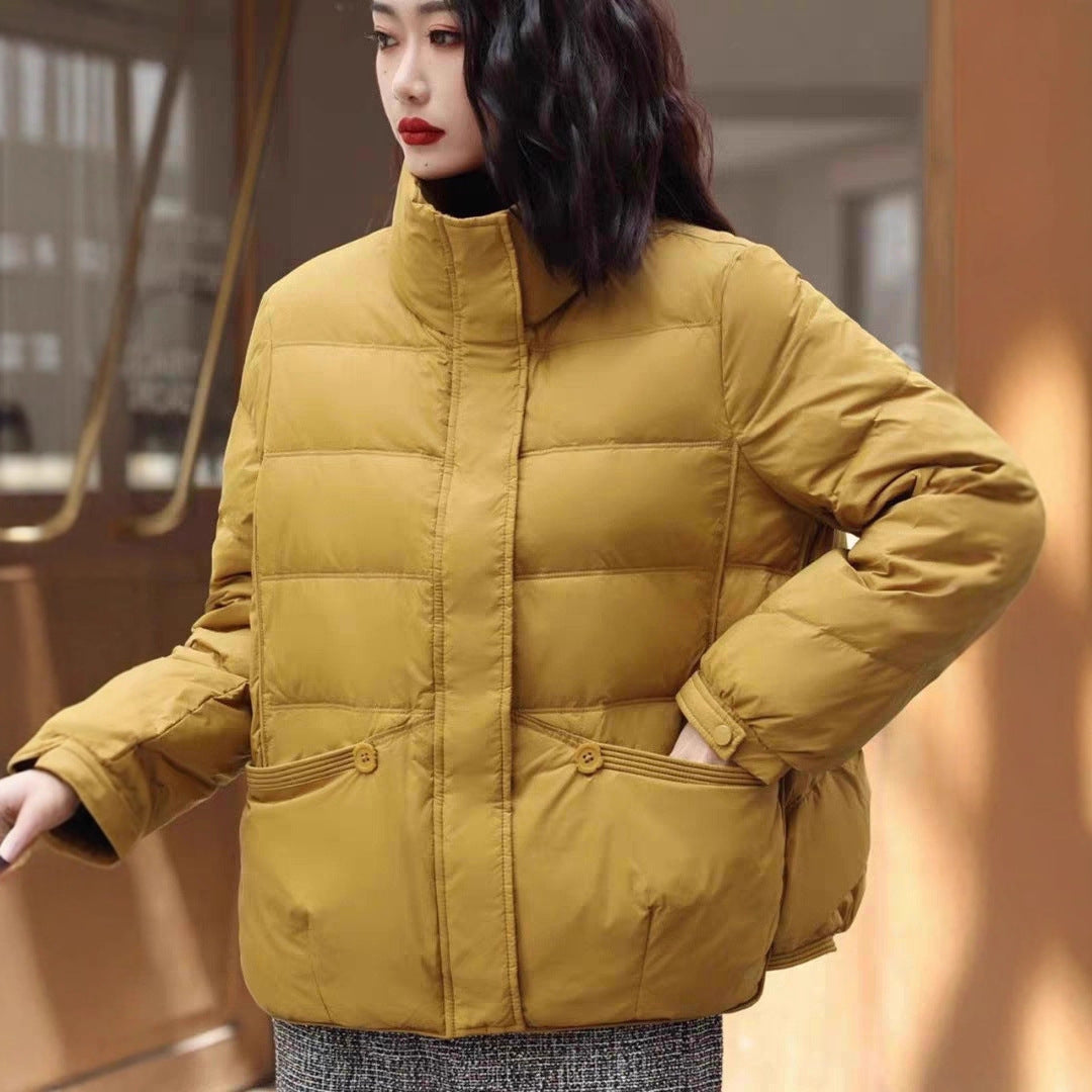 Damen Kurzjacke gesteppte Thermo-Pufferjacke mit hohem Stehkragen und dekorischen Knopfdetails Nord Taschen