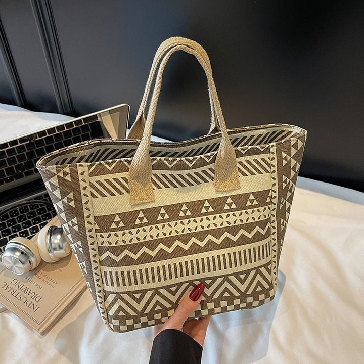 Damen Jute-Tragetasche mit modernem grafischen Design und stabilen Griffen Nord Taschen