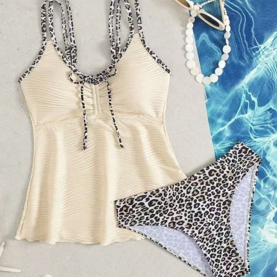 Damen Tankini mit gerafftem Oberteil und verspieltem Kordelzug